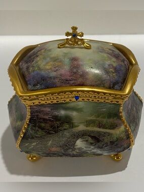 Thomas Kinkade Find Peace Music Prayer Box "Amazing Grace" #A9971 Gold Trim COA